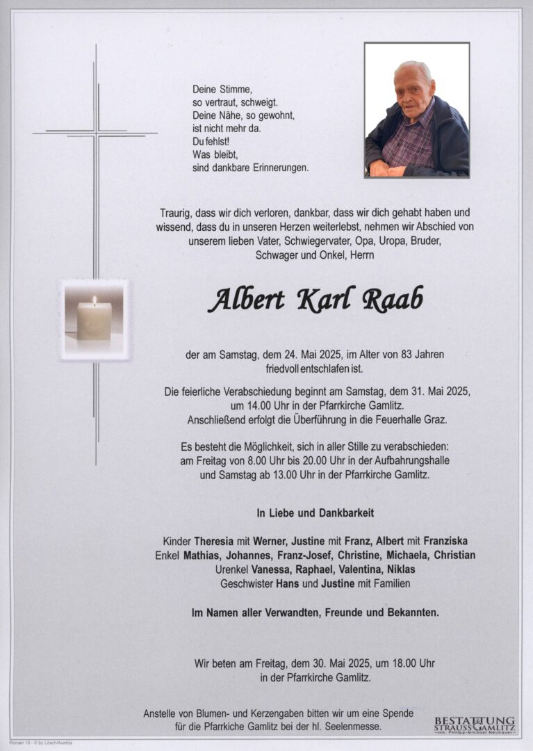 Albert Karl Raab | Bestattung Strauss Gamlitz